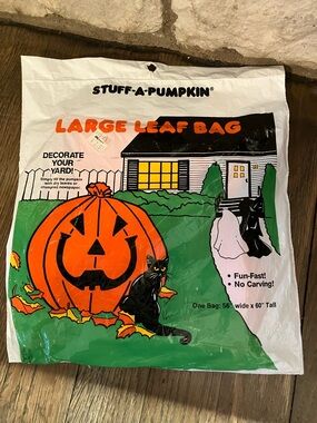 1990 STUFF-A-PUMPKIN Large Leaf Bag - Orange Pumpkin Graphic